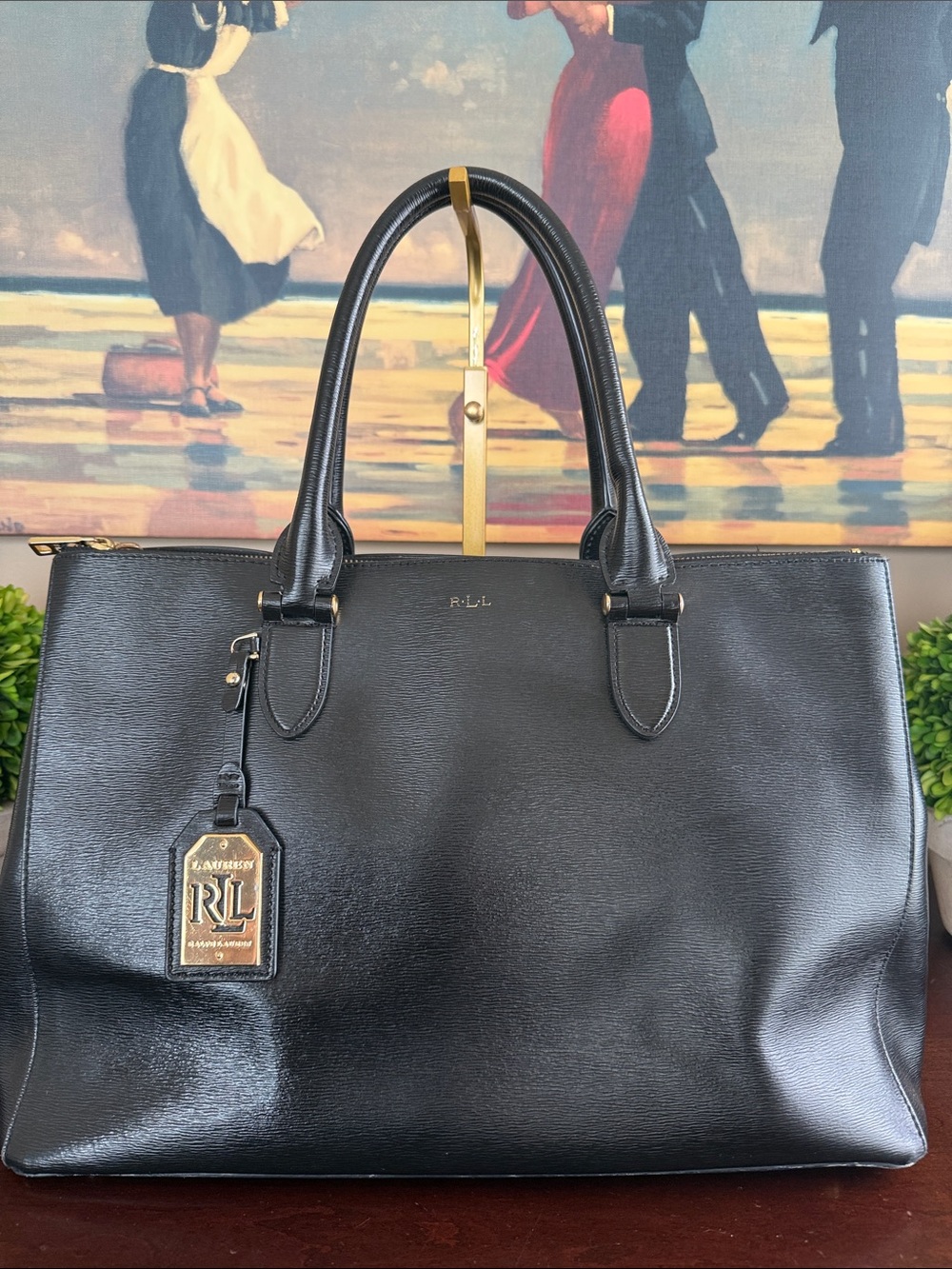 LAUREN Ralph Lauren 🖤NEWBURY🖤 DOUBLE ZIP LARGE TOTE BAG 🌟EUC🌟 - Picture 9 of 17